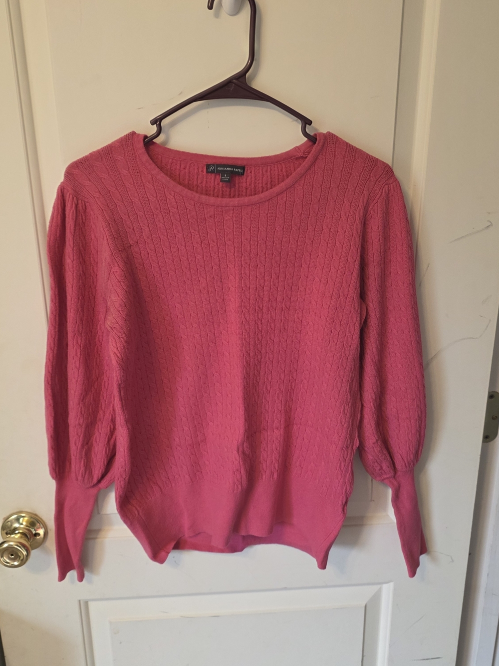 Adrianna Papell Hot Pink Cable-Knit Crewneck Sweater